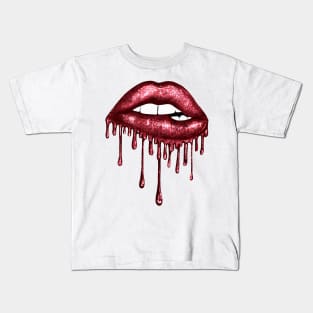 Dripping Bloody Red Lips Kids T-Shirt